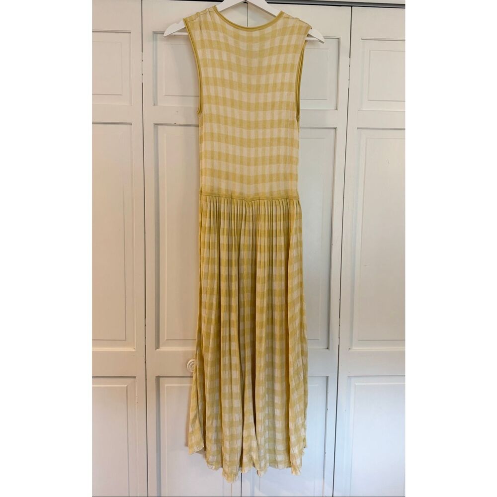 Everlane the knit yellow gingham pleated midi dress small - Picture 7 of 11